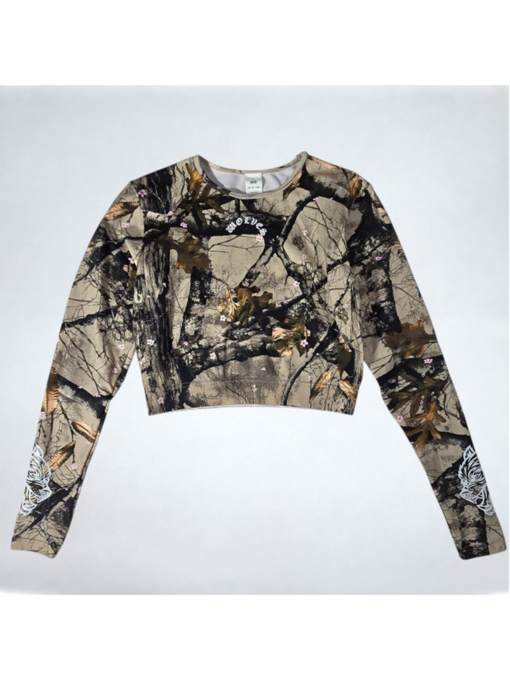 Darc Sport She Cherry Blossom Woodland Camo Cropped Long Sleeve Top